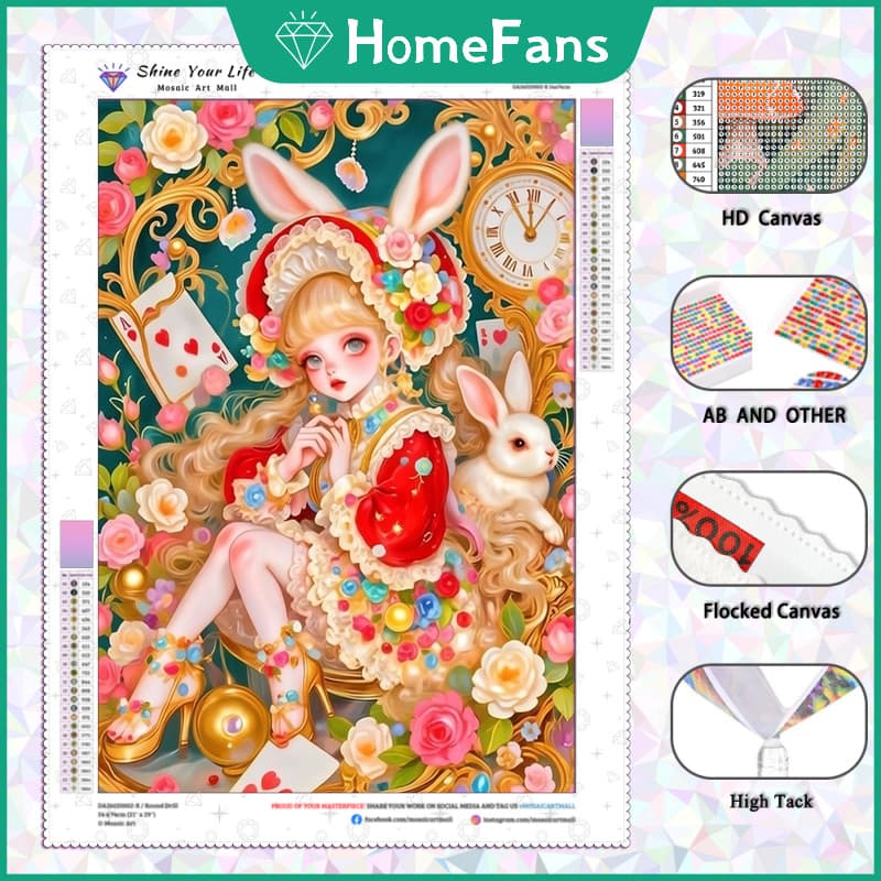 Codehf Atualizado-Coelho Menina AB Broca Tecido Flocado DIY 5D Pintura Diamante Cheio Bordado Arte Cristal Decoração Par