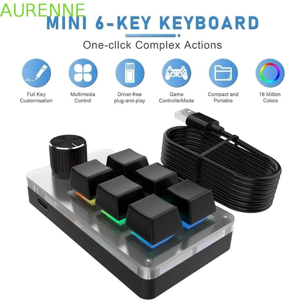 Teclados Para Jogos AURENNE , Mini Teclado De Programação Personalizado Com 6 Teclas Hot Swap , Mecânico Fio USB