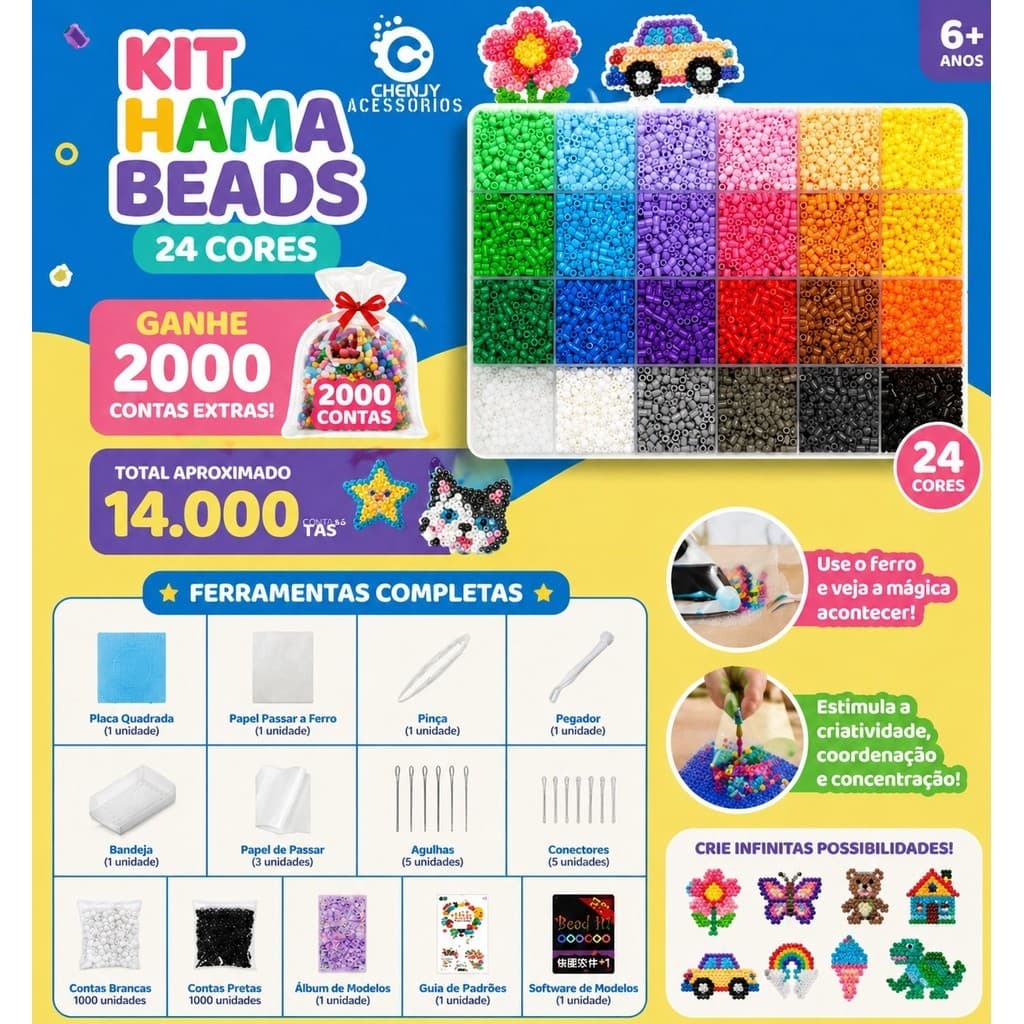 Kit Completo Com Ferramentas 24-48 cores 2.6mm Perler Hama Beads DIY  Envio Imediato