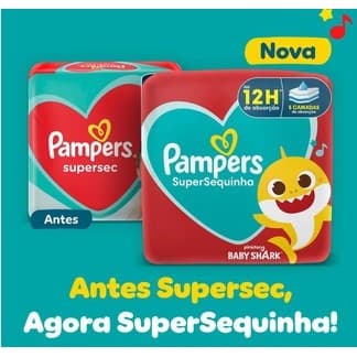 Fralda Pampers Super Sequinha Mega e estampa do Baby Shark Unidade