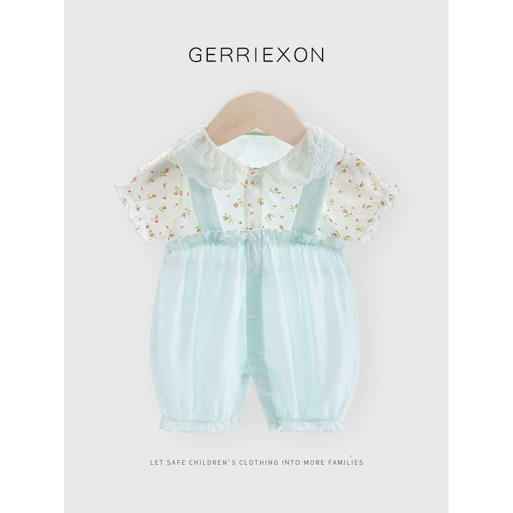 Bebê roupas de bebê menina verão macacão estilo fino puro algodão classe um estilo ocidental Floral macacão bebê roupas 