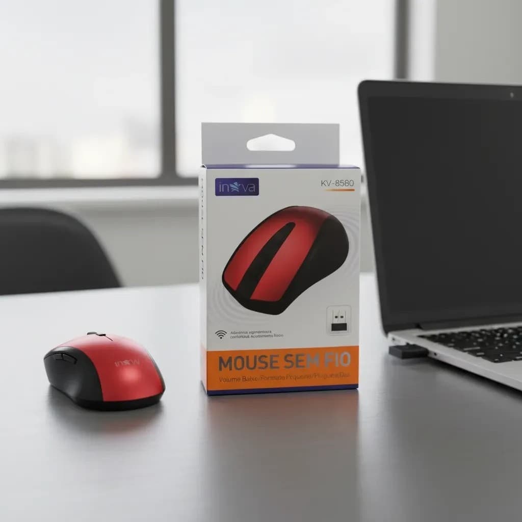 Mouse Óptico Ergonômico Inova KV-8580 Sem Fio Bluetooth VermelhoMouse Óptico Ergonômico Inova KV-8580 Sem Fio Bluetooth