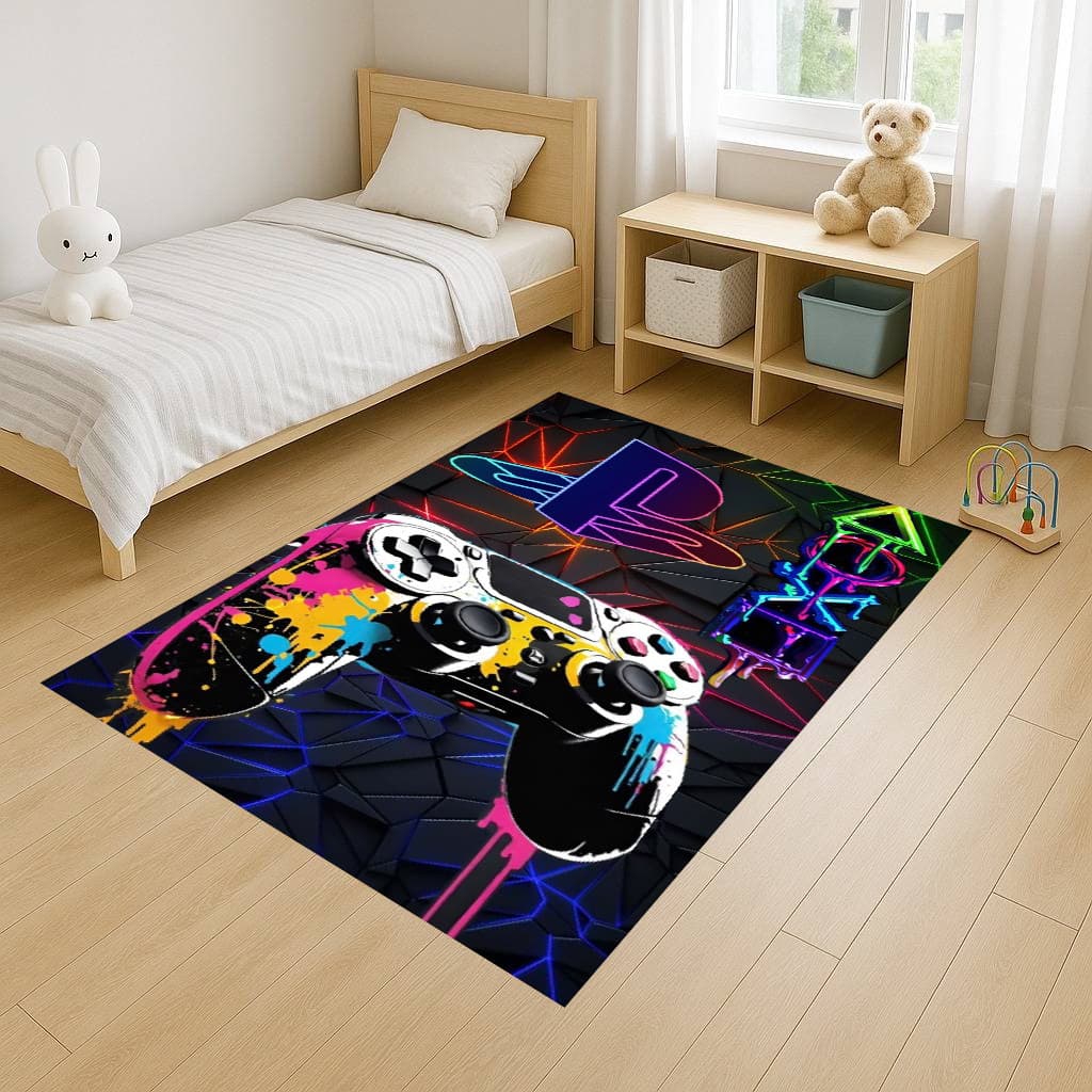 Tapete Retangular 100x140 Antiderrapante Infantil Baby Meninos Quarto Sala Decoração Game Jogo Jogador Gamer Kids