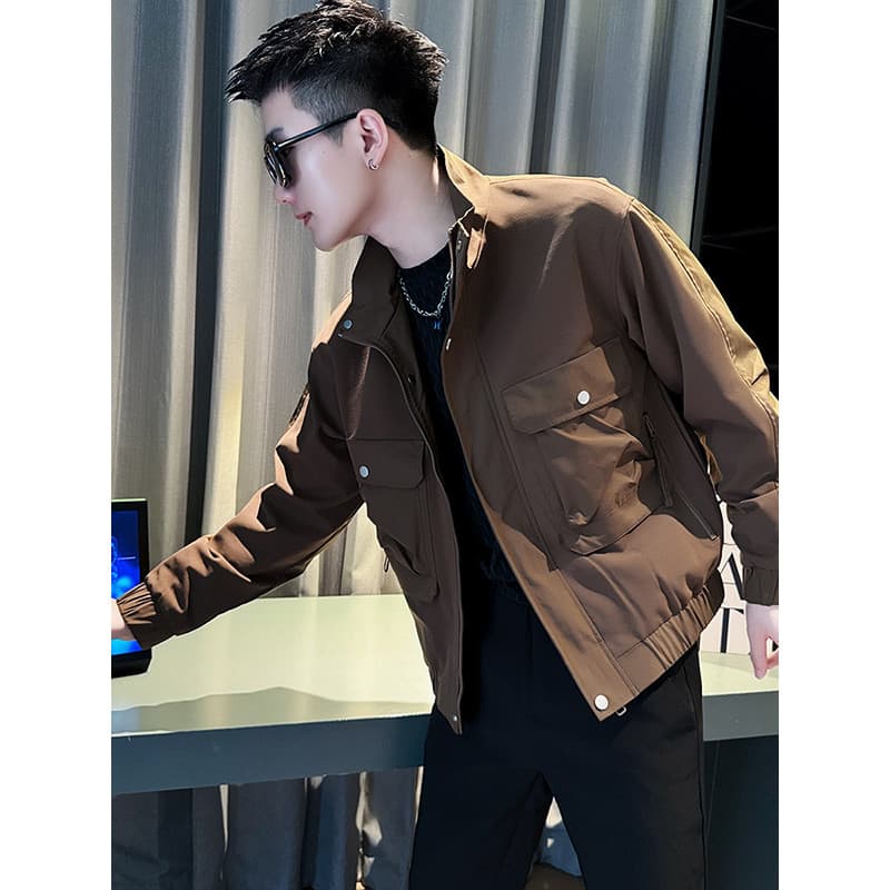 Street Wear curto gola jaqueta masculina primavera outono 2025 novo estilo Workwear topo jaqueta Casual masculina jaquet