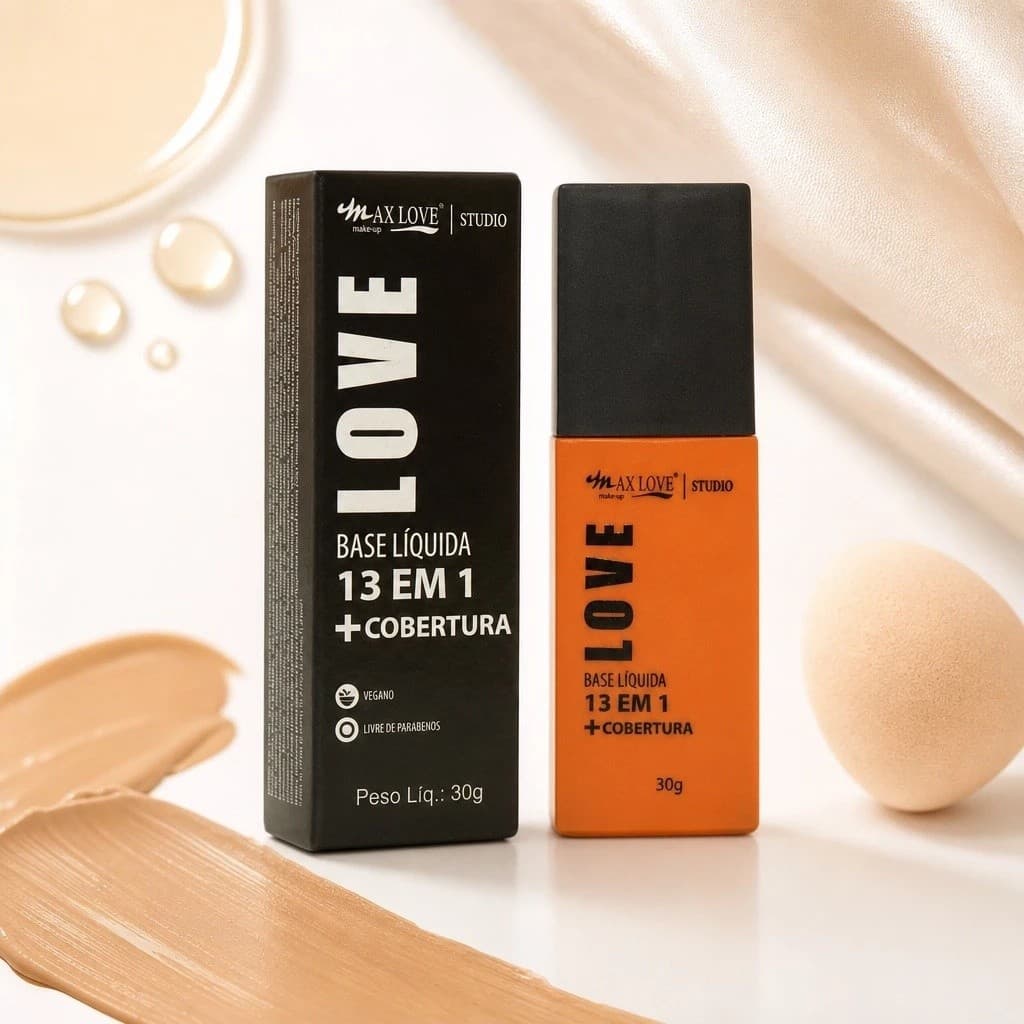 Base Líquida 13 em 1 Vegana Acabamento Matte Max Love Fórmula 13 Benefícios Cor Bege Claro 400