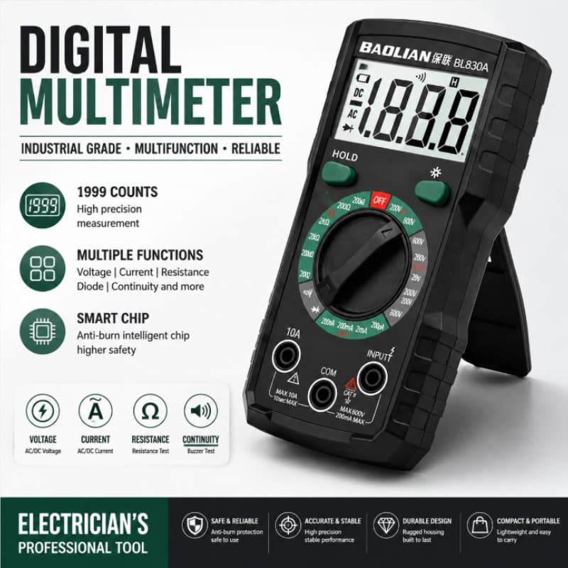 Multímetro Digital Anti-Queimadura Multi Testador AC DC Resistência De Tensão Teste De Diodo Eletricista Ferramenta De M