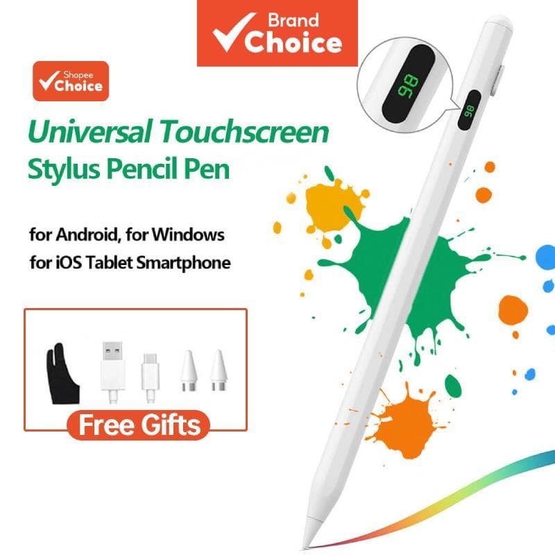 Caneta Stylus Universal TOILEUM LED Display Digital de Bateria Lápis Capacitivo com Pontas e Luvas para Tablet Android