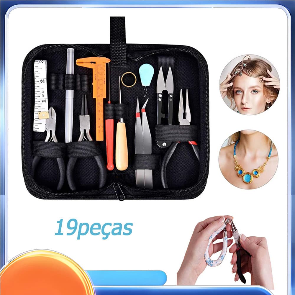 19 peças com caixa de armazenamento diy alicate conjunto de ferramentas jóias, colar fazendo ferramenta