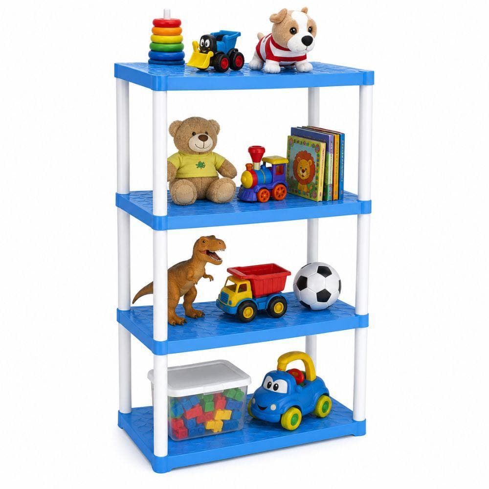 PRATELEIRA MULTIUSO 4 ANDARES AZUL ESTANTE ORGANIZADORA BRINQUEDOS QUARTO BEBE RACK CASA LAVANDERIA COZINHA