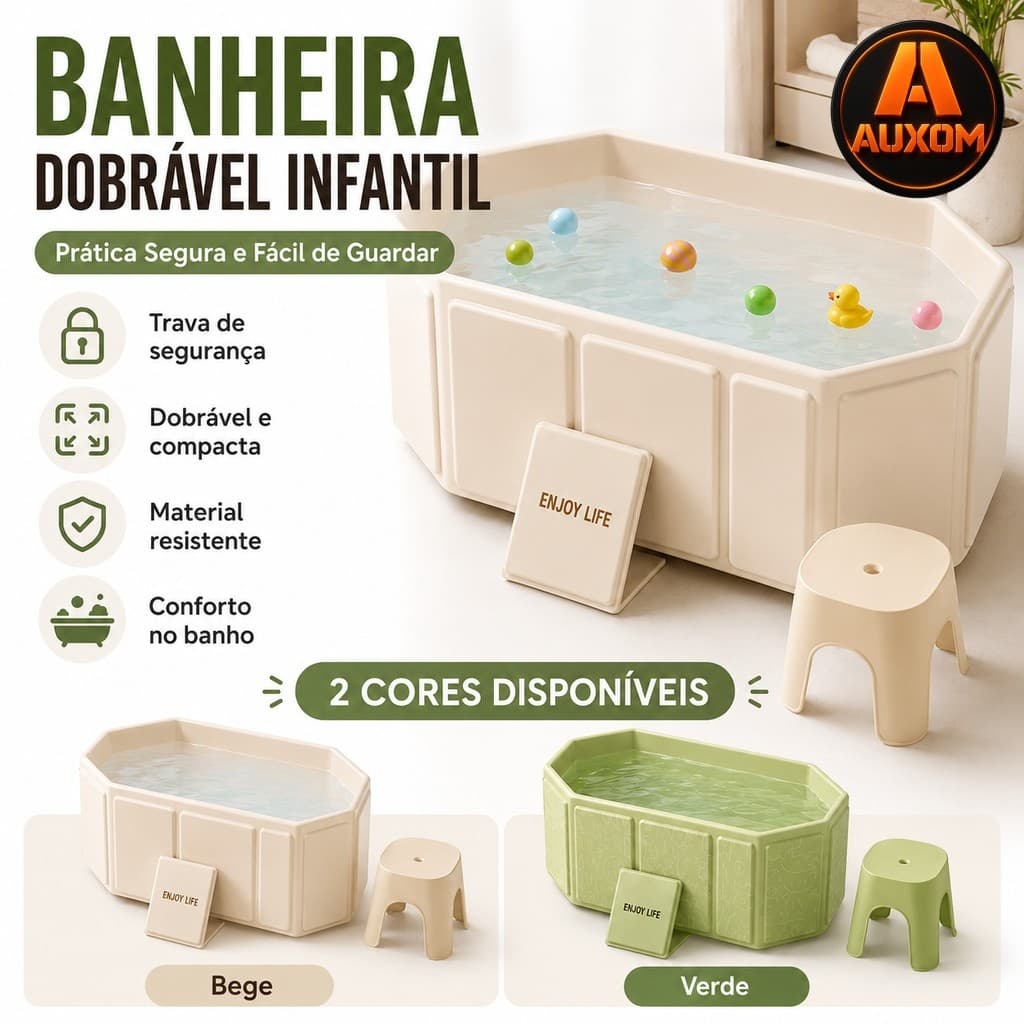Banheira Infantil Dobrável Antiderrapante para Bebê 0 a 5 Anos Compacta Fácil de Guardar
