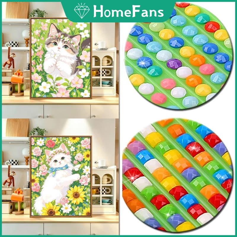HF Flowering Cat 5D DIY Quadrado Pintura Diamante Redondo Strass Ponto Cruz Decoração De Parede De Casa Kits De Artesana