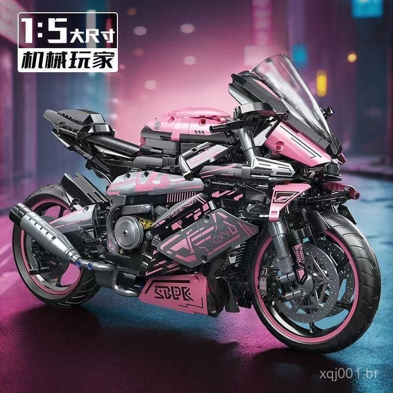 Compatível com o brinquedo de blocos de montar LEGO Cyberpunk Pink BMW Motorcycle, modelo de montagem de alta dificuldad
