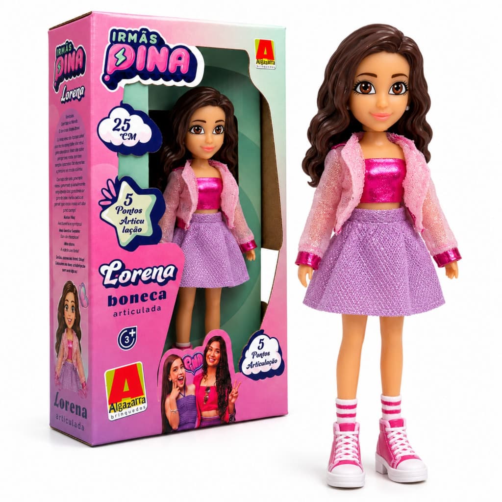 Boneca Lorena Irmãs Pina 25cm Articulada Youtuber Influencer Algazarra