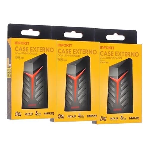 3 Unidades Case Externo Gamer Ssd Hd, Pc Notebook Usb 3.0 Preto