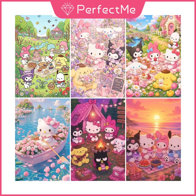 Pmcartoon Cat Picnic 5D DIY Pintura De Diamante/A Óleo Digital Ponto Cruz De Cristal Redondo Completo Mosaico Kit De Bor