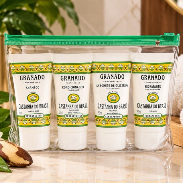 Kit Granado Castanha do Brasil: Shampoo + Condicionador + Sabonete + Hidratante 50ml - Cabelos Secos Pele Macia