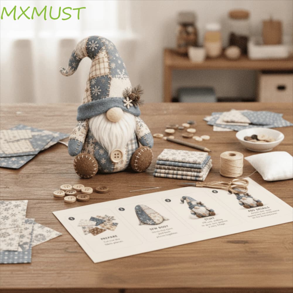 MXMUST Gnome Patchwork Costura Kit , Tecidos Pré-Cortados Feitos À Mão Conjunto De Gnomo De Natal , DIY