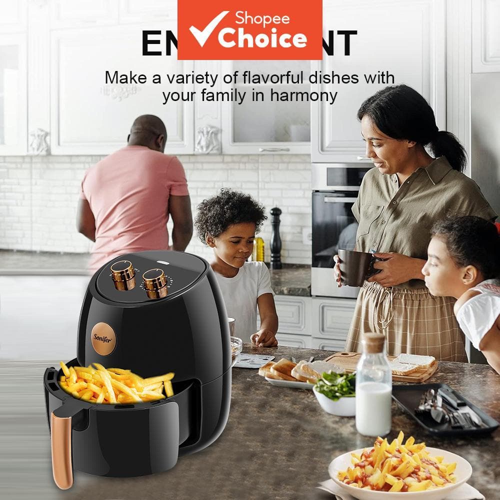 Fritadeira a Ar Sonifer SF-1039 4,5L 1500W Fritadeira Sem Óleo Controle Duplo de Botão 80-200°C Timer Cesto Antiaderente