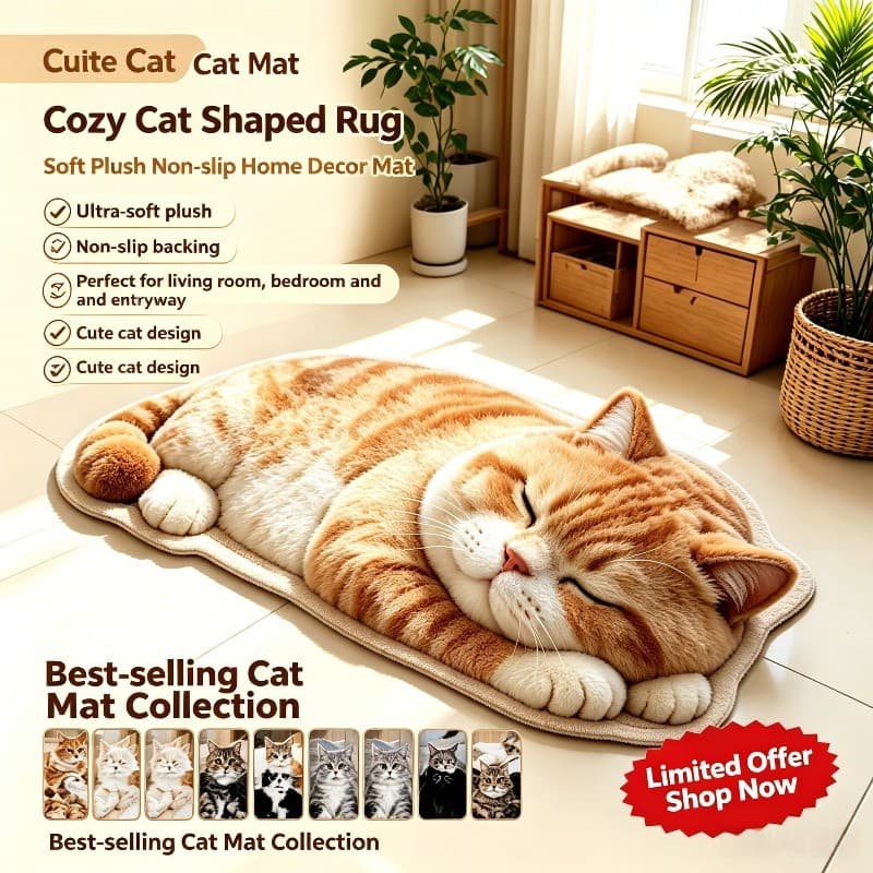 50 * 80cm Tapete Em Forma De Gato Bonito Macio Pelúcia Antiderrapante Aconchegante Para Animais De Estimação Sala De Est