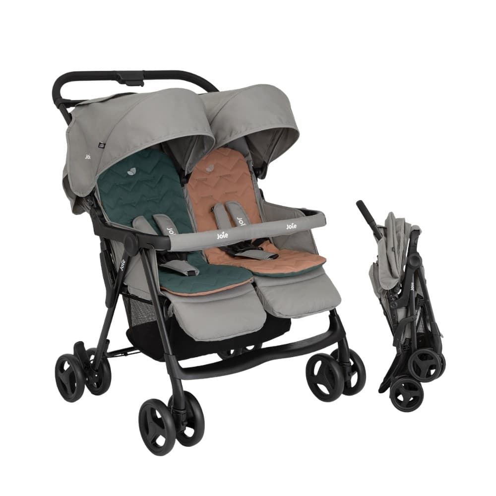 Carrinho Passeio Bebê Gêmeos Recline Individual Duplo Fechamento Com Uma Mão Compacto Aire Twin Joie