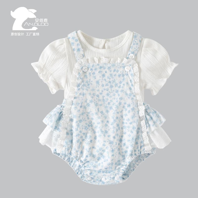 Bebê bebê roupas de verão bebê recém-nascido menina bebê macacão de uma peça de manga curta dividir terno de duas peças 