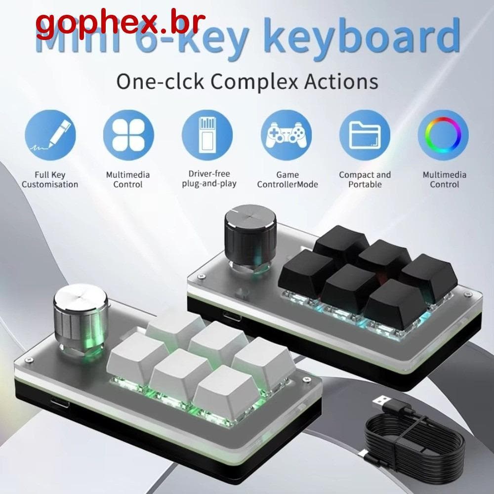 Mini Teclado De Programação Personalizado , Teclados Para Jogos Hot Swap , Mecânico Com Fio USB De 1 Botão E 6 Teclas