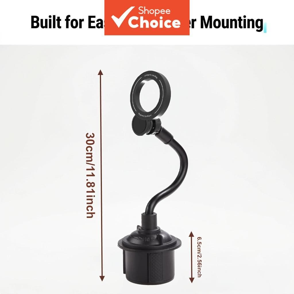 Suporte Magnético para Carro com Braço Flexível, Base Expansível e Suporte Rotativo 360°
