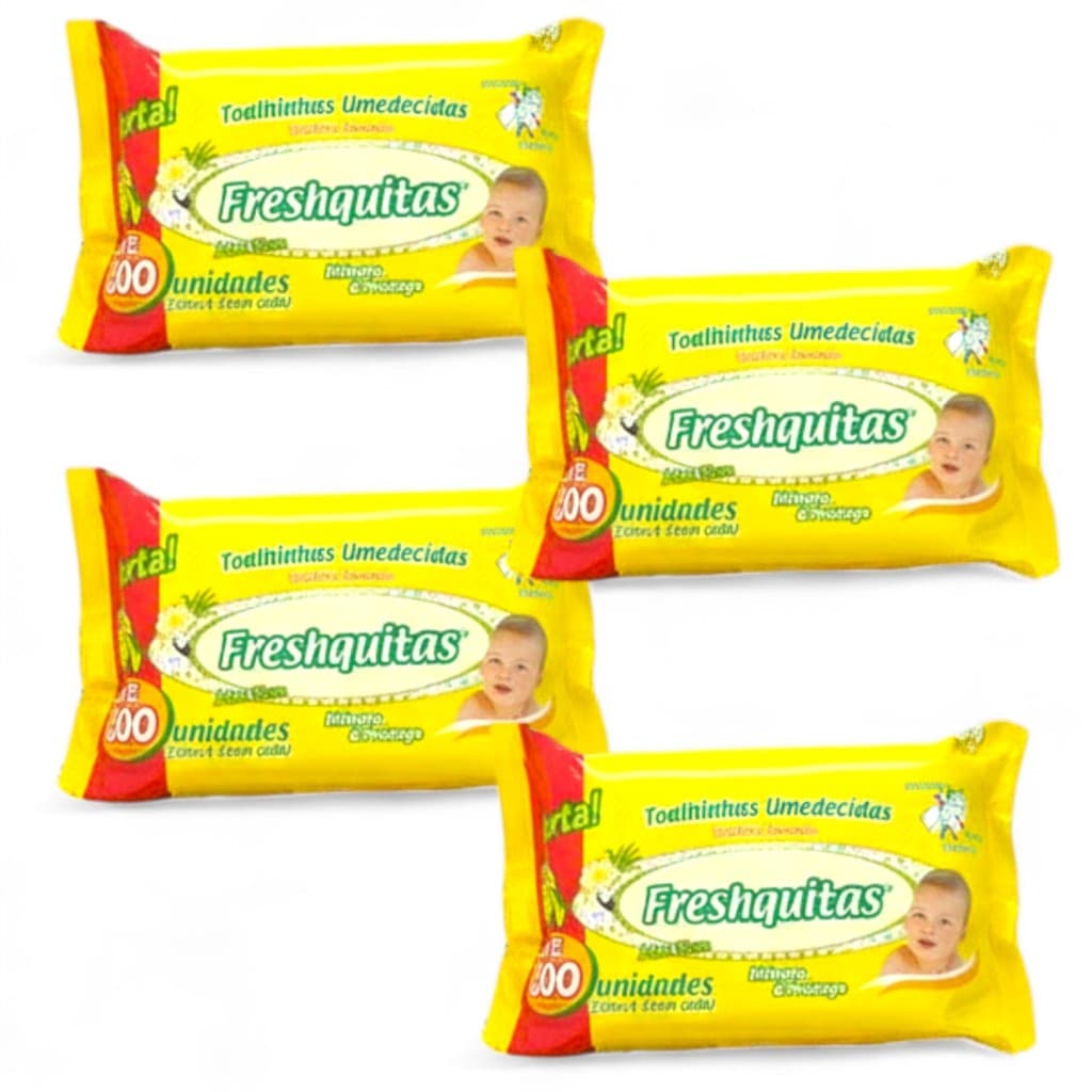 KIT 4 PACOTES de Toalhas Umedecidas Mimo Bebe 400 Lenços Umedecidos Infantil Freshquitas