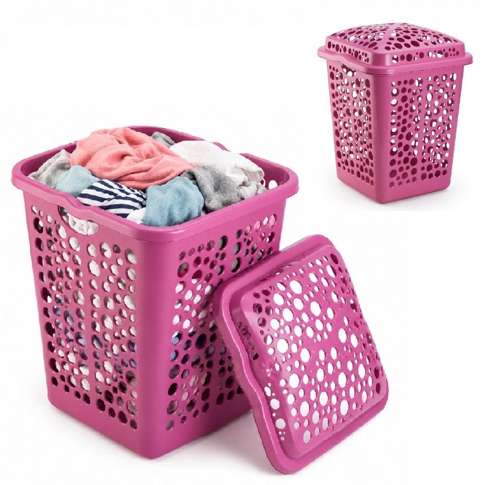 CESTO ORGANIZADOR 80L GIGANTE COM TAMPA ROSA MULTIUSO PARA BRINQUEDOS ROUPAS SAPATOS LAVANDERIA BANHEIRO QUARTO MENINAS
