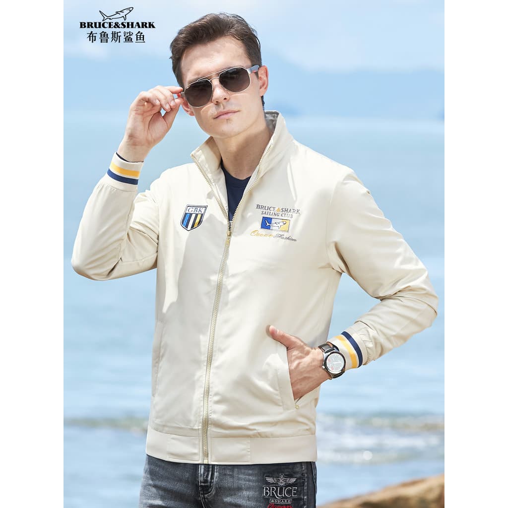 Bruce tubarão outono novo estilo jaqueta fina masculina Street Wear bordado jaqueta esportiva masculina solta tamanho gr