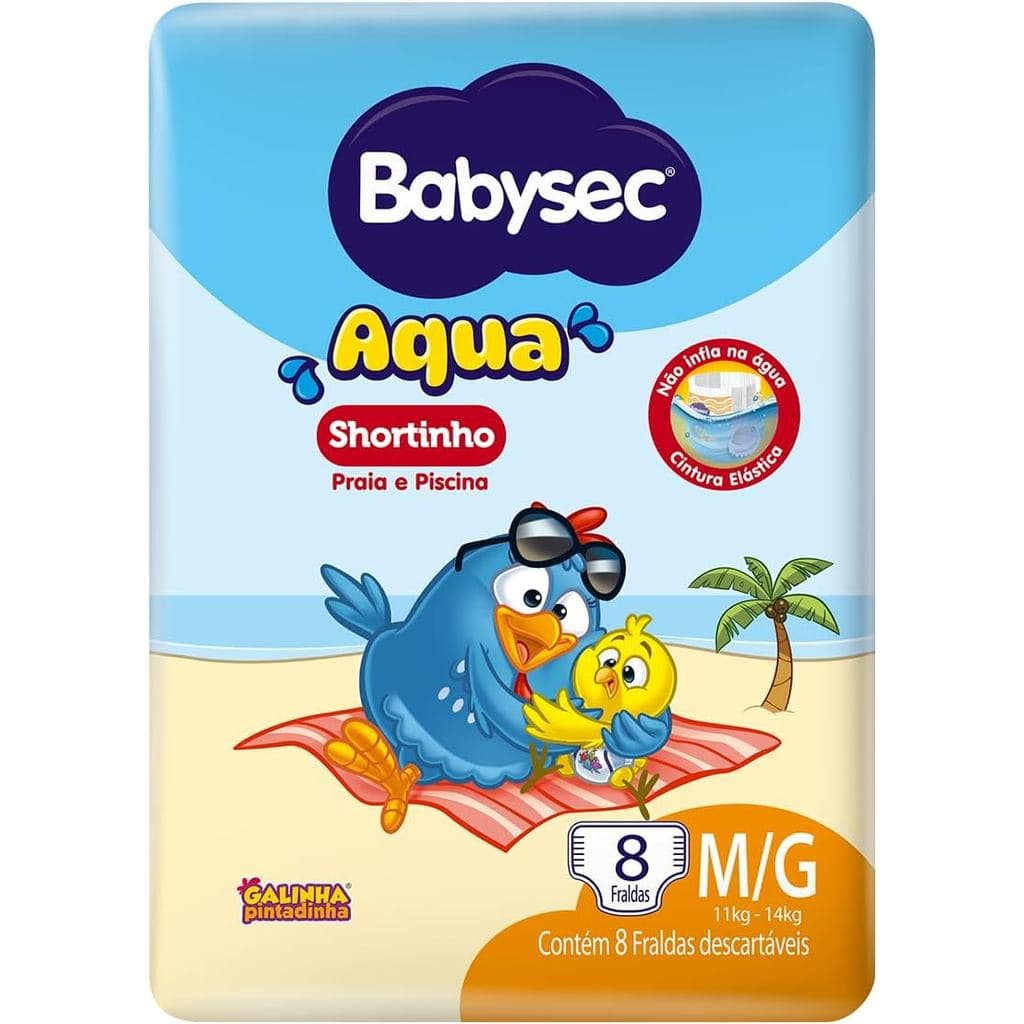 Fralda Descartável Babysec AQUA SHORTINHO GALINHA PINTADINHA M/G 8 Unidades