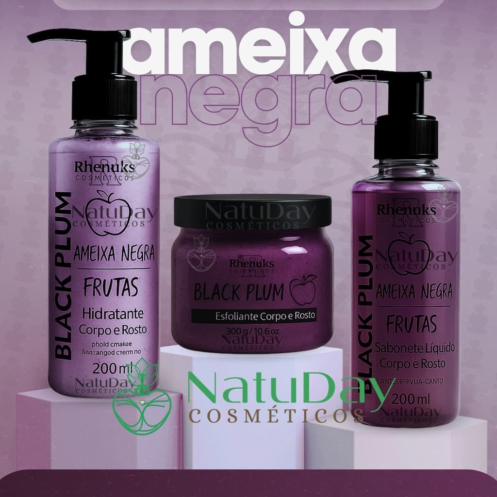 Kit Ameixa Negra (Sabonete Líquido + Esfoliante + Hidratante Corporal) Linha Ameixa Negra