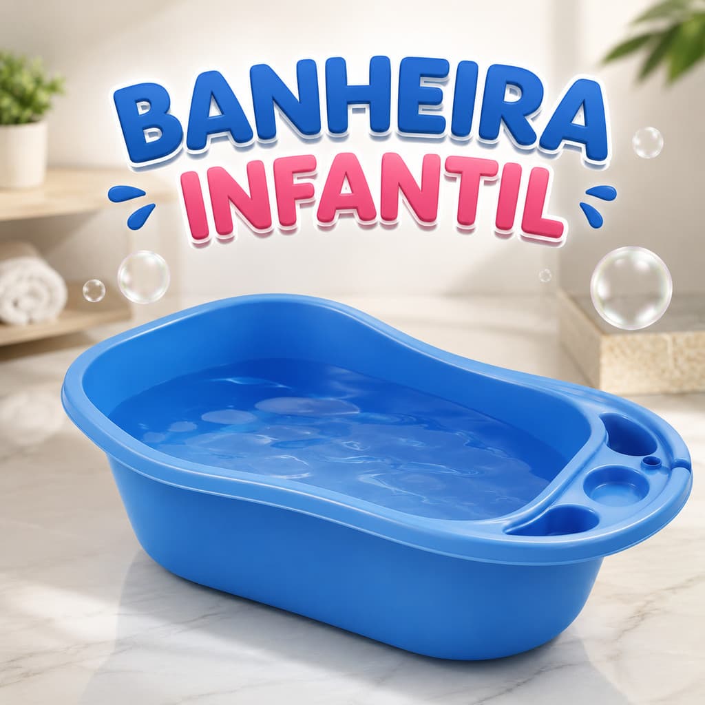 Banheira Infantil 34 Litros Grande para Bebê e Criança com Porta Objetos e Suporte para Shampoo