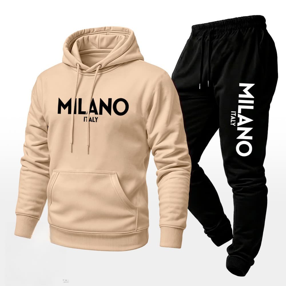 Conjunto Moletom Unissex Estampado Milano Italy Calça Moletom e Blusa Com Capuz Bolso Canguru - Qualidade Premium