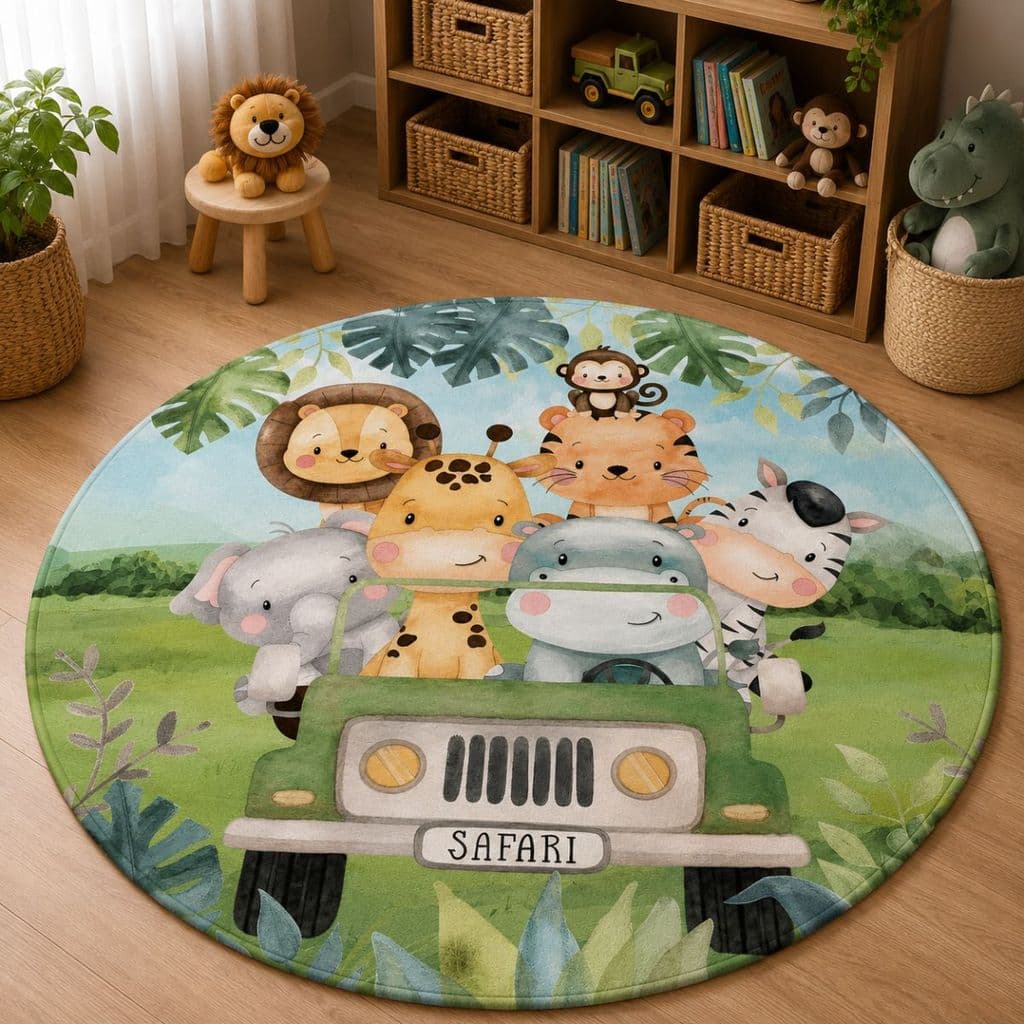 Tapete Redondo Decorativo 88cm Antiderrapante para Sala e Quarto 2218