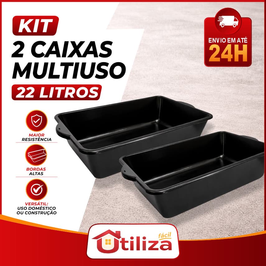 Kit 2 Caixa Plastica Para Massa Retangular Obras Areia Gato Multiuso Reforcada 22L