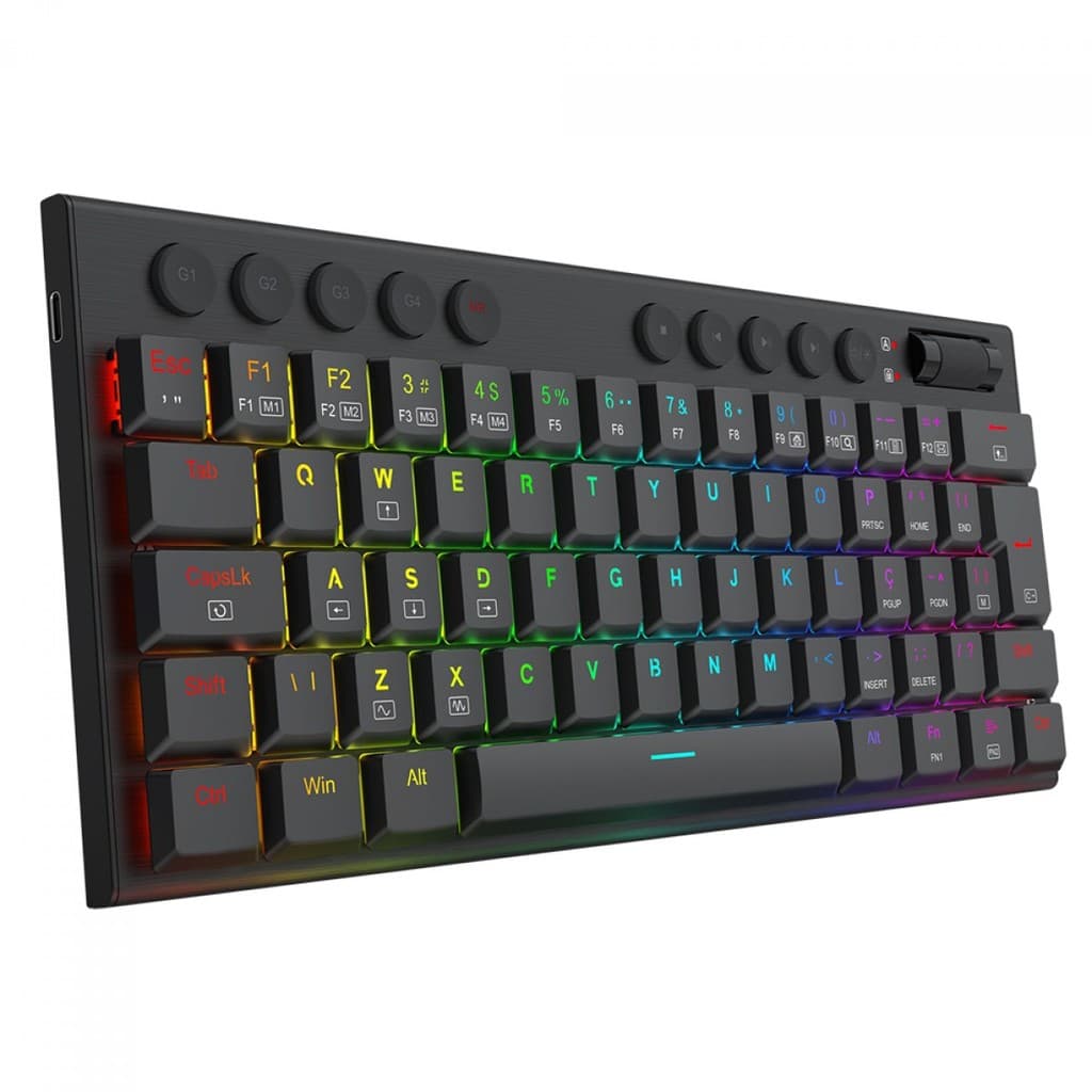 Teclado Gamer Mecânico Redragon Horus Mini, RGB, Low Profile, USB, Switch Brown, ABNT2, 60%, Preto