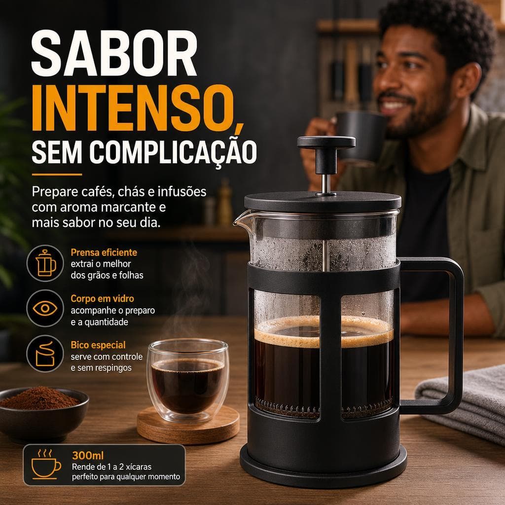 Cafeteira Francesa 300ml - cafe prensa vidro chá inox italiana cremeira leite expresso xícaras aço