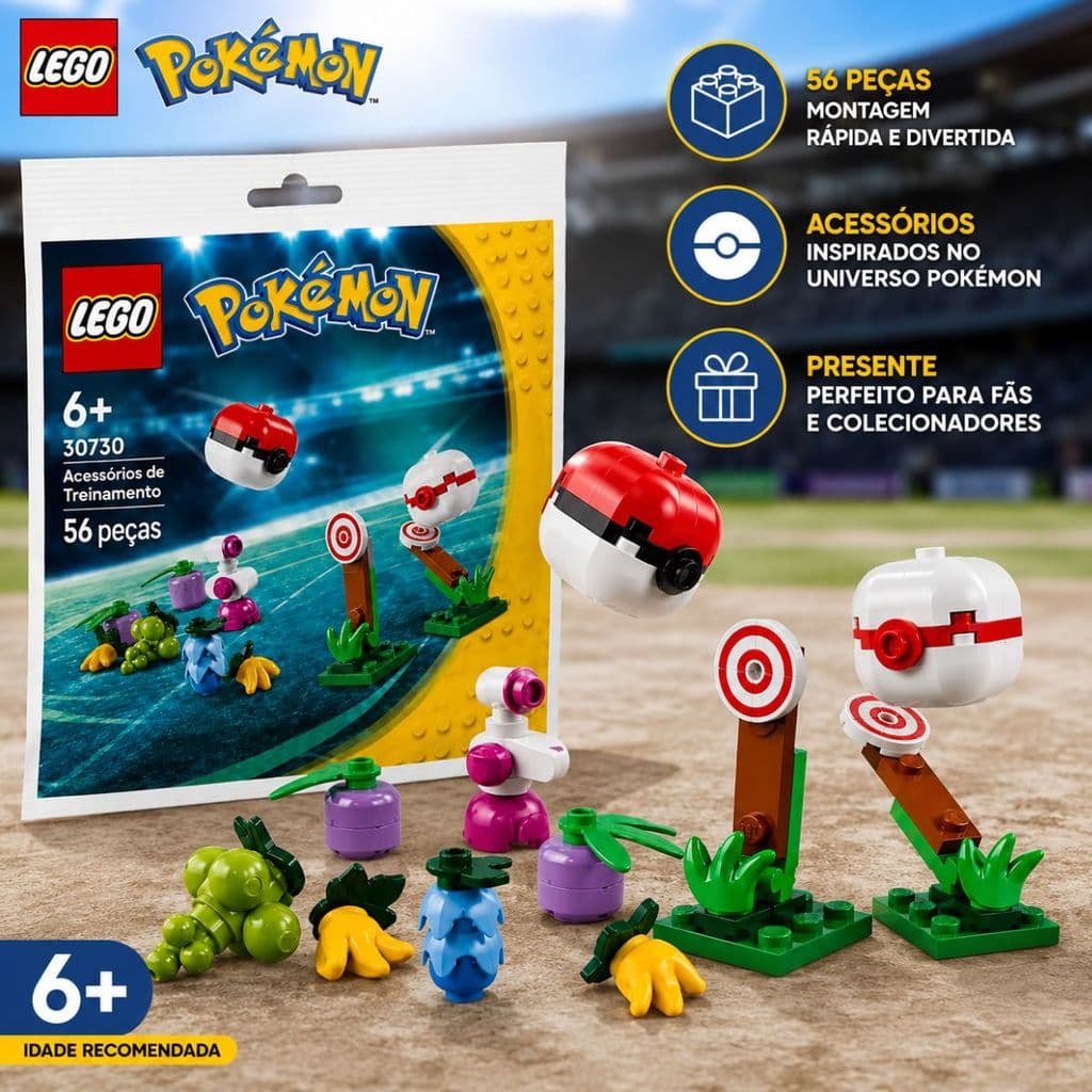 LEGO Pokémon Acessórios de Treinamento 30730 Kit Original 56 Peças Blocos de Montar Colecionável 6+