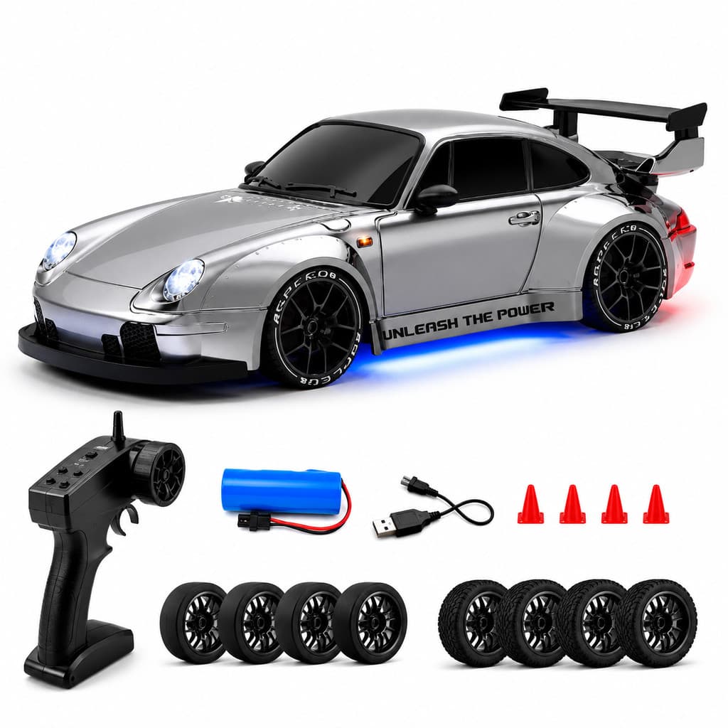 Carrinho de Controle Remoto RC Drift Esportivo Recarregável 2.4GHz com Luz LED