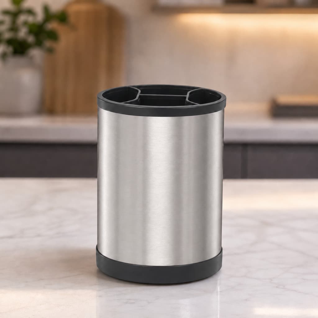 Organizador Multiuso Giratório Porta Talheres Utensílios Cozinha Inox Plástico Bancada Pia Porta Objetos Moderno Redondo