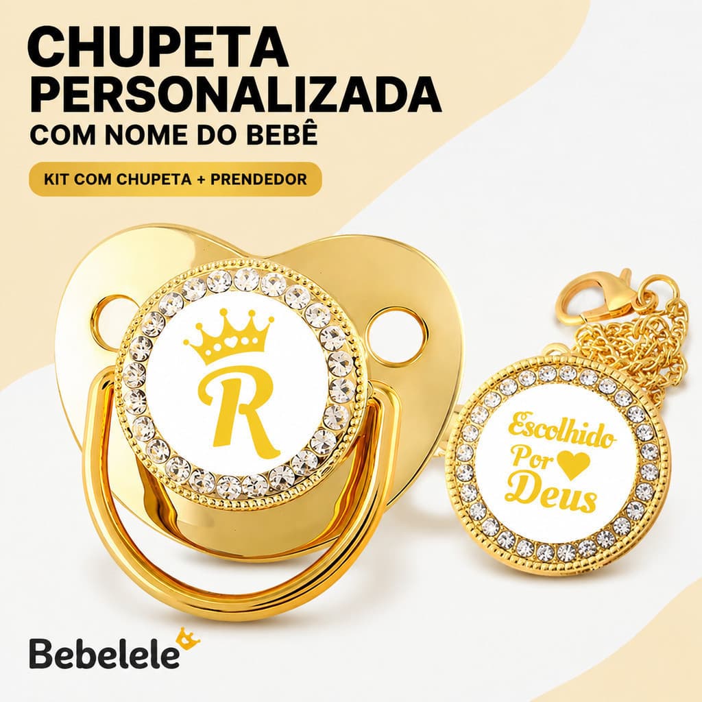 Chupeta para Bebê com Letra Inicial Dourada, Corrente de Silicone para Chupeta, Livre de BPA HAJF