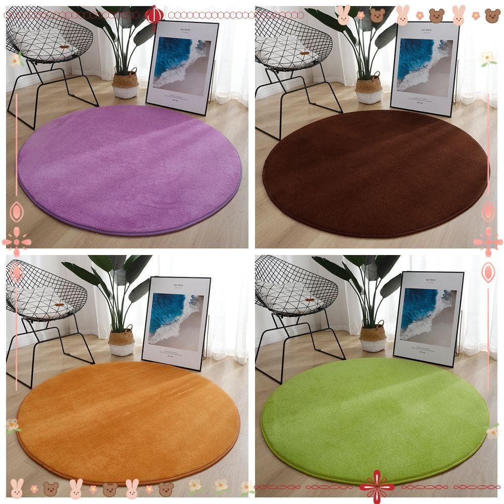 Tapetes De Sala De Estar, Tapete Redondo Antiderrapante De Pelúcia Macia , Redondos Felpudos Fofos De Cor Sóli