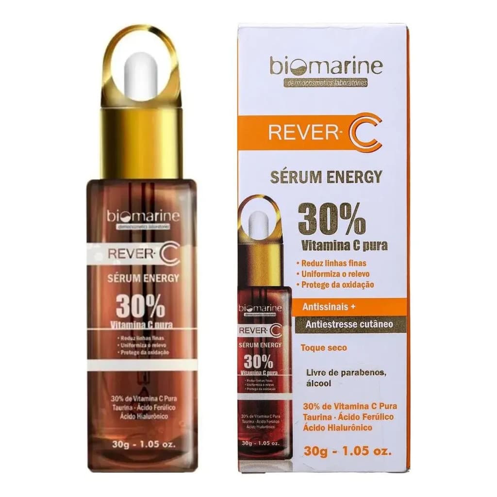 Sérum Facial Biomarine Rever C 30g Vitamina C Pura 30% Anti-idade Antioxidante Ácido Hialurônico Linhas Finas