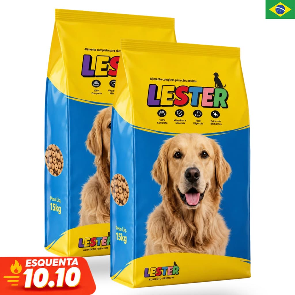 Kit até 2 Sacos Ração 15 kg Cães Adultos Lester Vitalidade e Saúde para Cachorro Adulto Pet