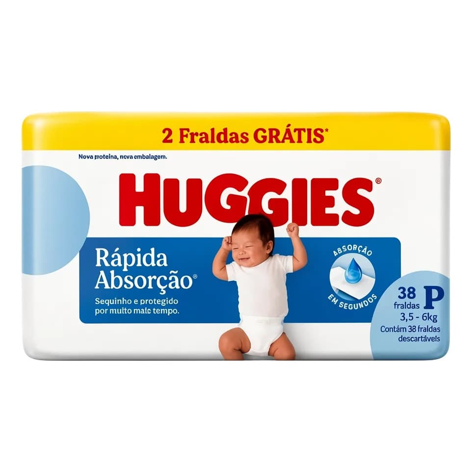 Fralda Huggies Rápida Absorção Tamanho P 38 Unds 3,5 - 6 Kg