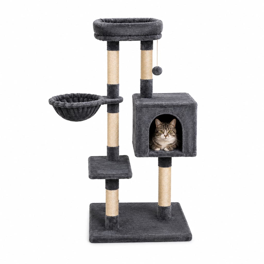 Arranhador para Gatos Grande Torre Multinível com Casinha Rede Sisal Brinquedo Playground Pet Premium