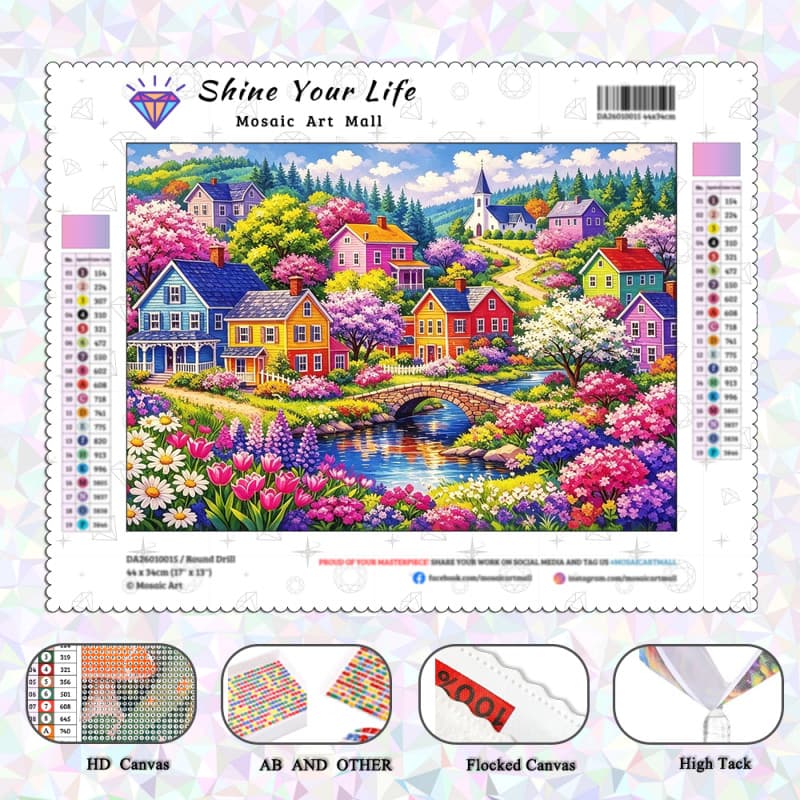 [PL Diamantes AB Atualizados + Tecido Flocado] Pintura Colorida De Diamante De Vila De Conto De Fadas 5D DIY Artesanato 