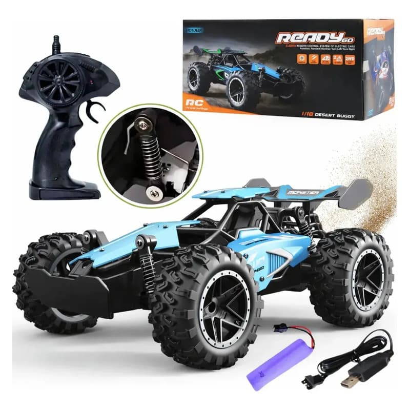 Carrinho Controle Remoto Rc 1:18 Alta Velocidade 20km/h Azul Carrinho De Controle Remoto