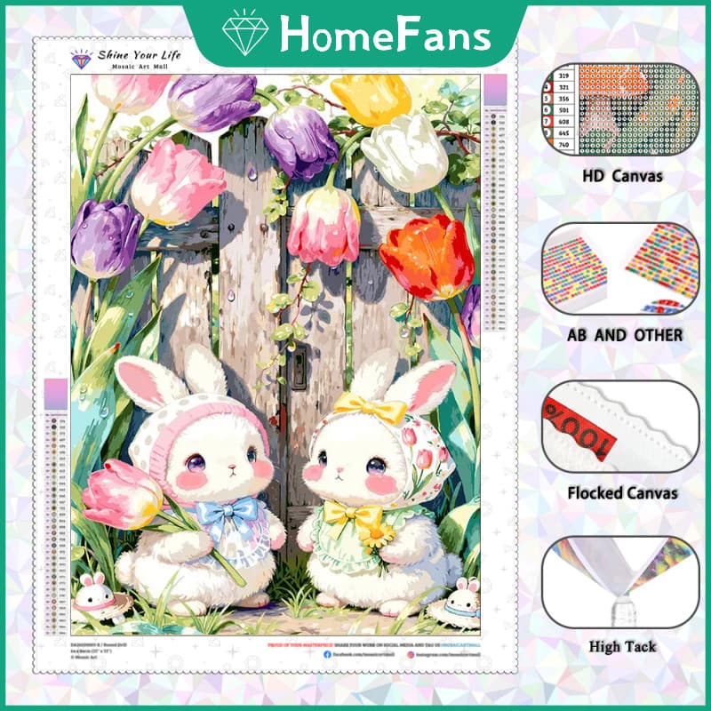 HF Atualizado Dois Coelhos Fofos AB Broca Tecido Flocado DIY 5D Pintura Diamante Cheio De Bordado Arte Cristal Decoração
